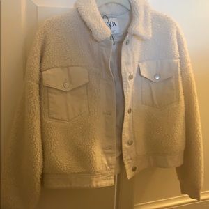 ZARA WHITE FUZZY JEAN JACKET